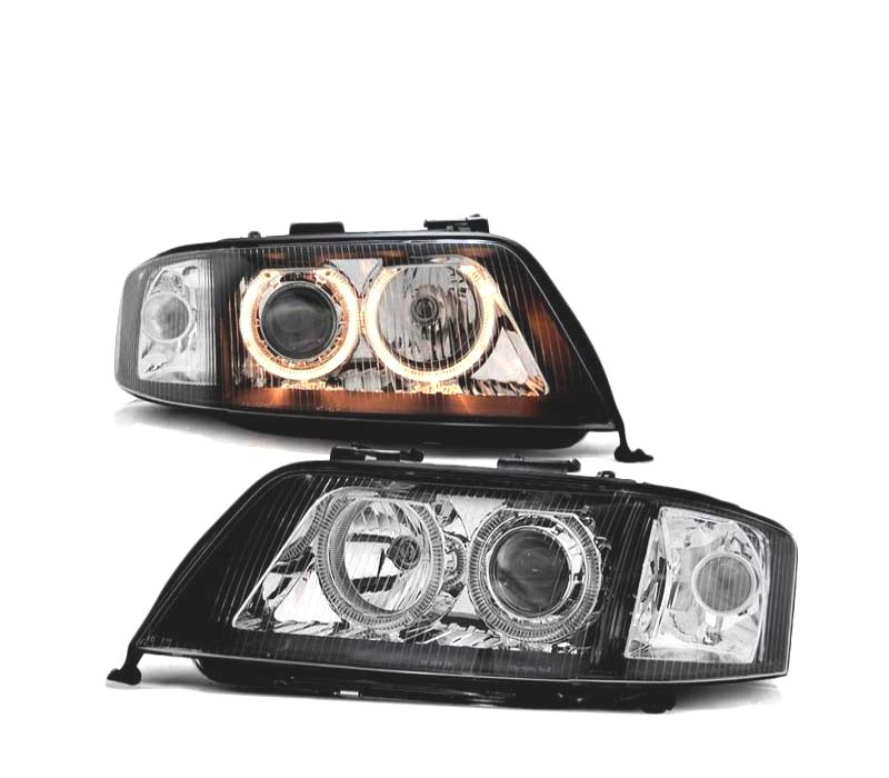 FARÓIS ANGEL EYES XENON AUDI A6 01-04 PRETO