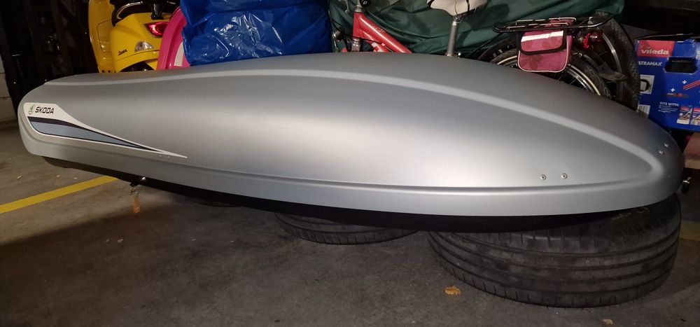 Box kufer dachowy Skoda 380 l srebrny, bagażnik na dach nowy