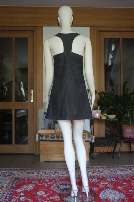 luźna denimowa jeansowa trapezowa sukienka princeska Ichi Denim Wear vintage Y2K antracytowa lekka