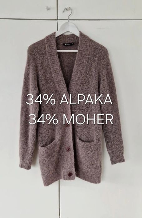 Wełniany moherowy alpaka sweter kardigan