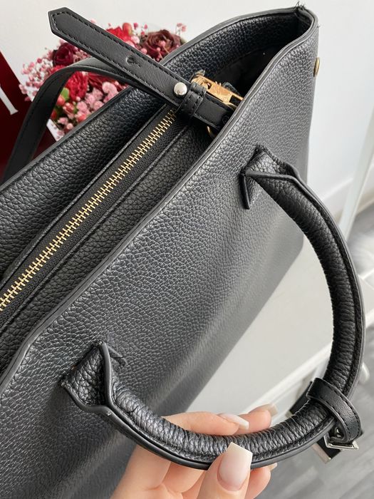 Czarna pojemna torba torebka na ramię do ręki shopper eko skórzana