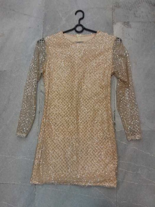 sukienka Złota Modna siateczkowa, Błyszcząca Mini L/XL+kopertówka