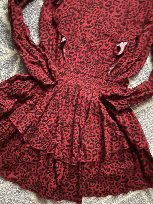 Sukienka cętki rozkloszowana panterka jak nowa ciemny czerwony bordowy