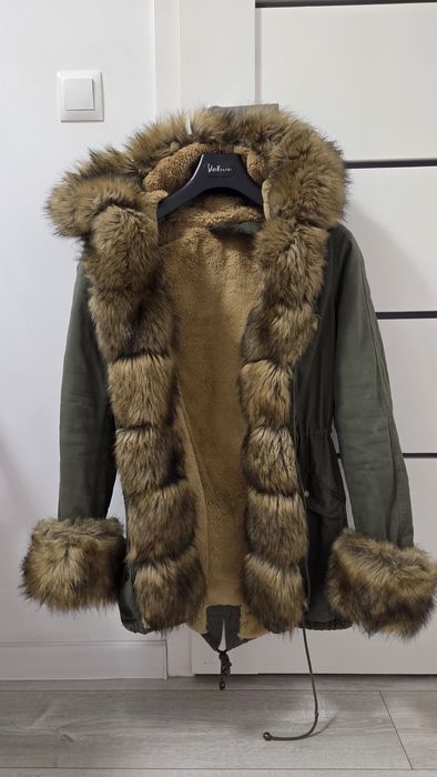 Parka khaki ocieplana futerko