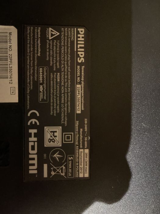 Peças Philips 22PFL3507H/12