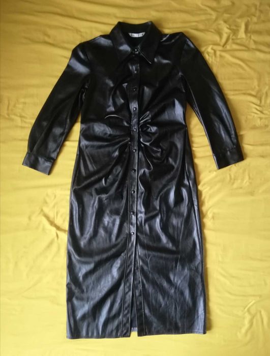 sukienka Zara Maxi XL sztuczna skóra czarna napy