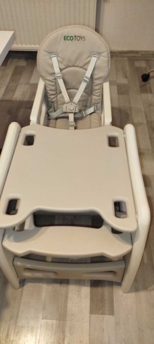 Fotelik krzesełko do karmienia szary 2w1 krzesełko ze stoliczkiem