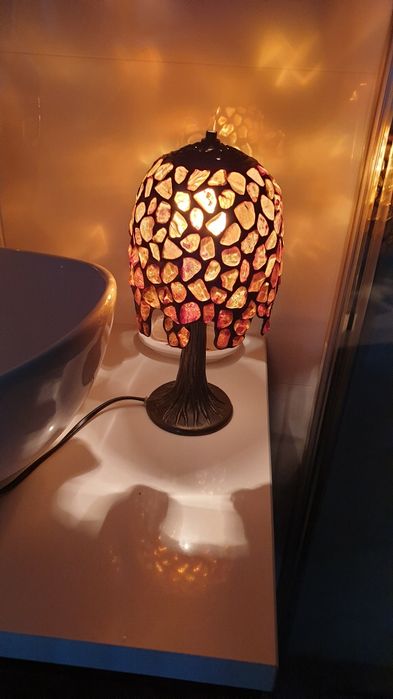Bursztynowa lampa 31cm mosiądz