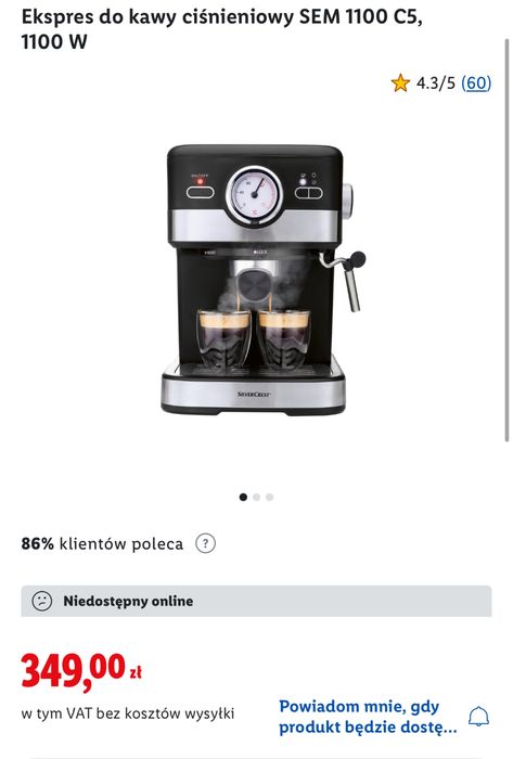 Nowy Ekspres do kawy cisnieniowy SEM 1100 C5, 1100 W    Lidl