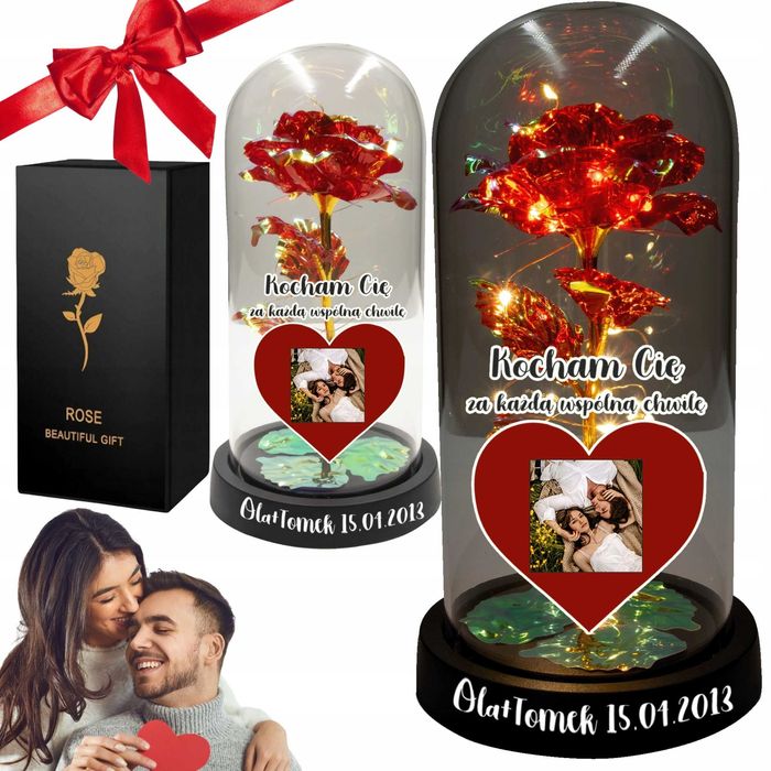 Wieczna róża  twoje zdjęcie + imię na walentynki dla niej