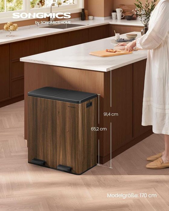 Kosz na śmieci  2 x 30 l , metalowy, plastikowymi wiaderkami ,orzech