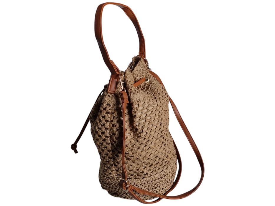 Brązowa Torebka Damska Listonoszka Na Ramię, Worek Damski Wiklina