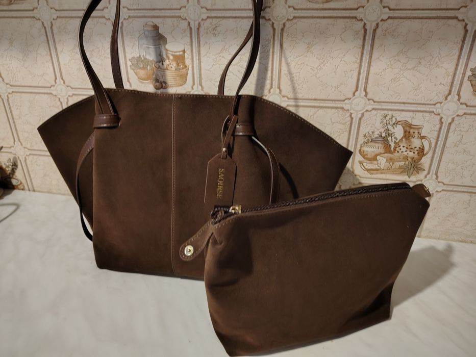 Torebka shopper zamszowa z kosmetyczką