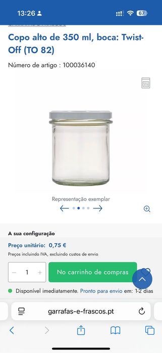Frascos vidro TO 82 – 350 ml x 63pecas | Novos | Em caixa | Glass jars