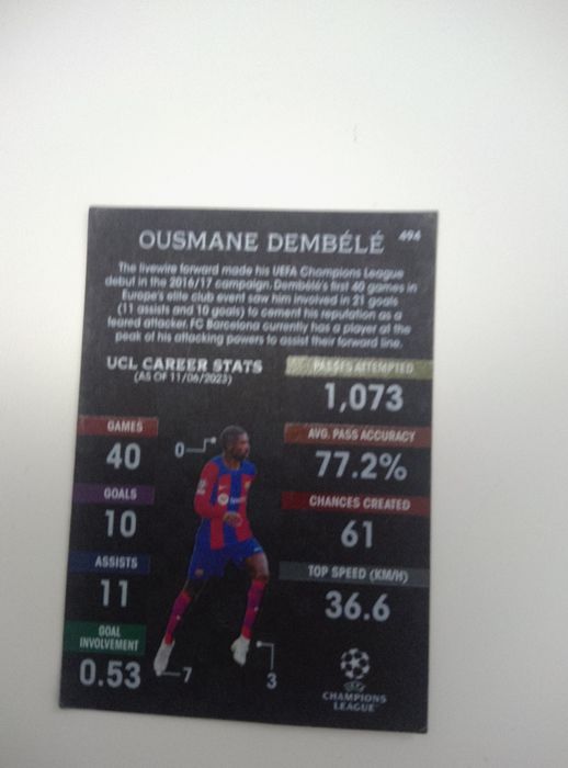 Carta ousmane dembélé Champions league 2021 e 2022 em ótimo estado Black Edge edition