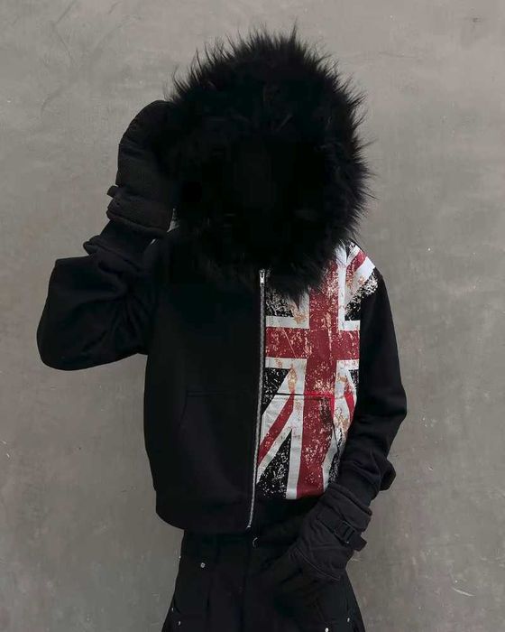 Zip-Hoodie England brand archive, opium, distressed fashion, rafsimons