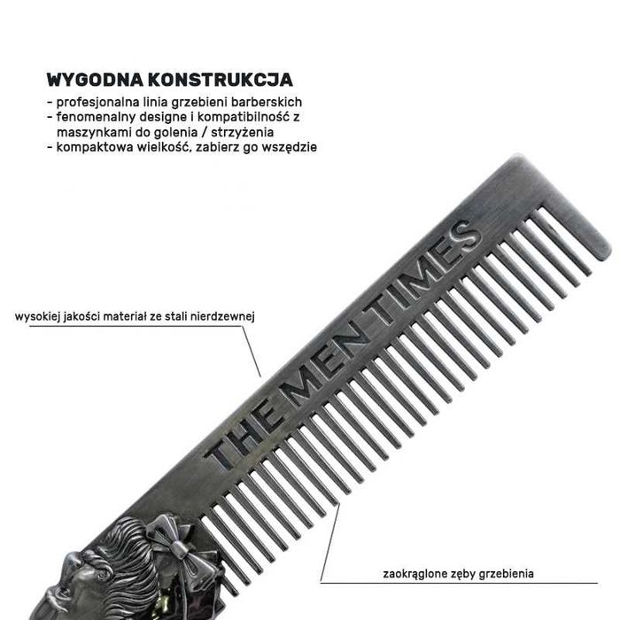Grzebień vintage barber do włosów i brody metal golibroda