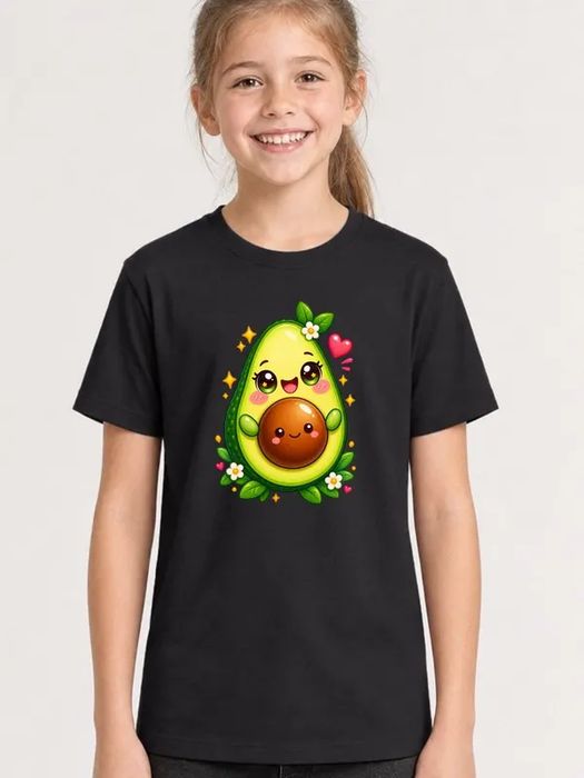 Koszulka z awokado dla dziewczynki czarna słodki kawaii styl 128