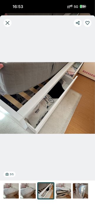 Cama de quarto branca, com 4 gavetões - bonita e com colchão