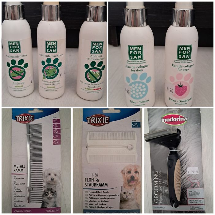 Acessórios/Camas/Comedouros p/ cão e gato NOVAS (recheio de loja)