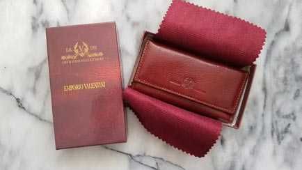 Portfel Skórzany elegancki etui na klucze burgund