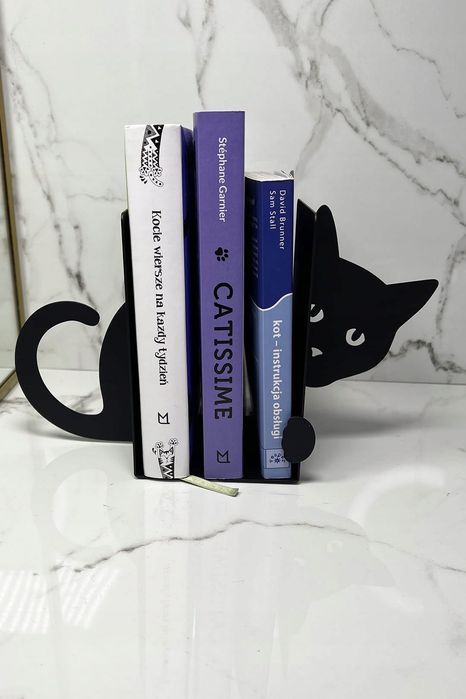 Stojak na książki regał czarny w kształcie kota