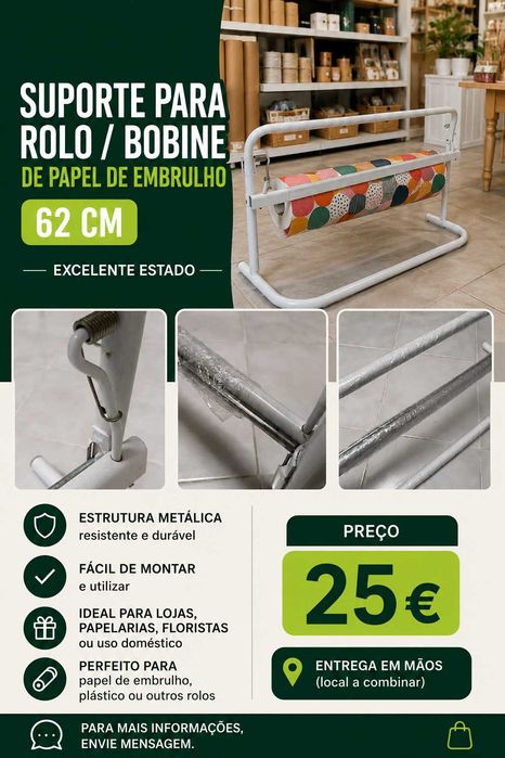 Suporte para Rolo / Bobine de Papel de Embrulho (62 cm) – Excelente Estado