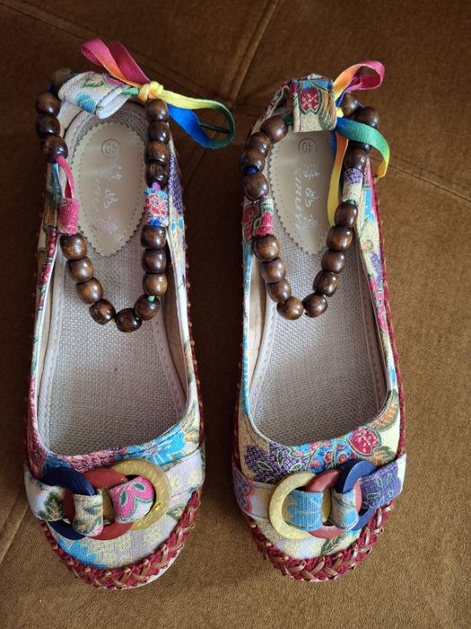 NOWE kolorowe mokasyny baleriny boho etno koraliki folk r.40 (wkładka 24cm 3mm)
