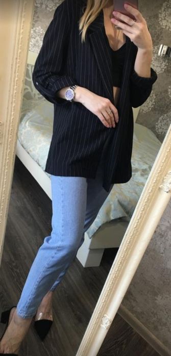 Піджак  жакет кардиган в полоску подовжений