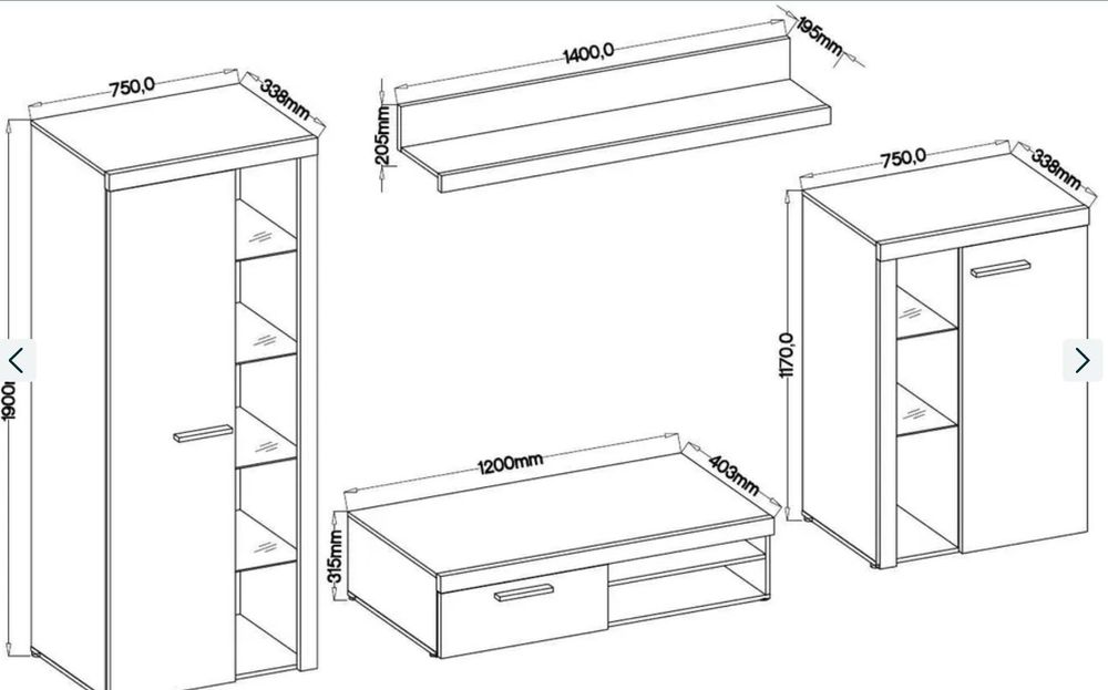 Meblościanka ARUBA! Biała/Sonoma/Old style/Grafit/Dąb lefkas/Beton