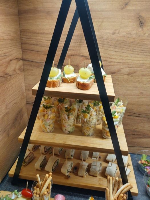 Patera 3 Piętrowa Poziomowa Bambusowa Stojak Na Ciasto Ciastka Owoce P