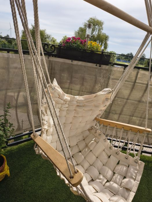 Fotel wiszący brazylijska huśtawka do ogrodu na balkon ecru