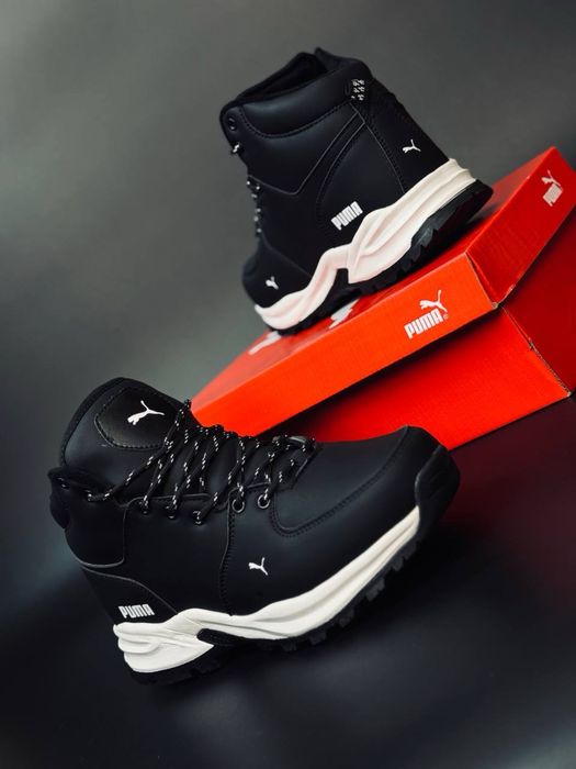 Мужские кожаные ботинки Puma с мехом / кожаные высокие кроссовки пума