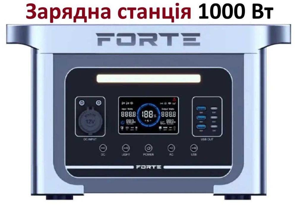 Зарядна станція 1000 Вт(1500Вт) пікове, 1331 Вт/г Forte електростанція