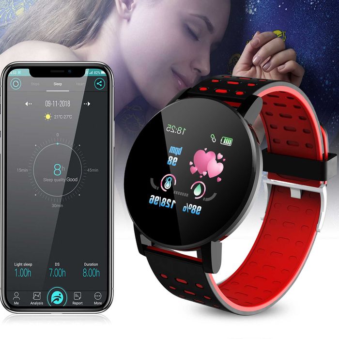 WIELOFUNKCYJNY Smartwatch czerwony Bluetooth ANRDOID IOS aplikacja PL
