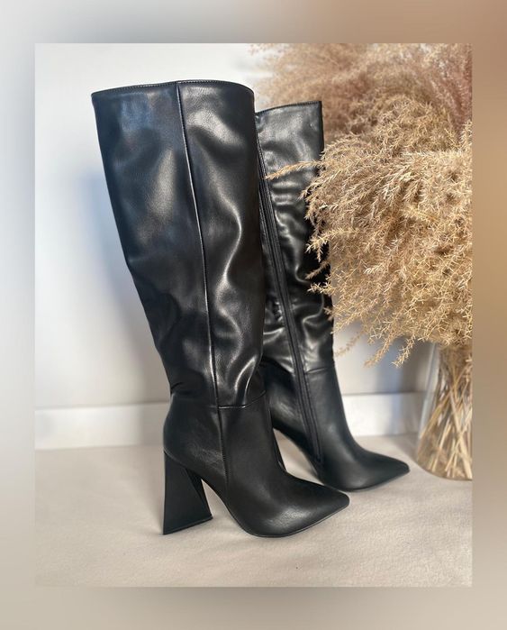 Kozaki czarne na słupku R 41 nowe z szeroką cholewką