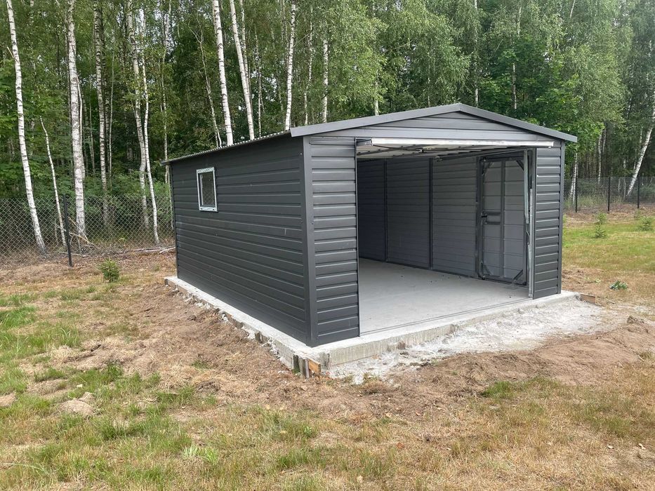 Garaż Blaszany 4x5, Ciemny Grafit MAT, Brama Uchylna, CAŁA POLSKA