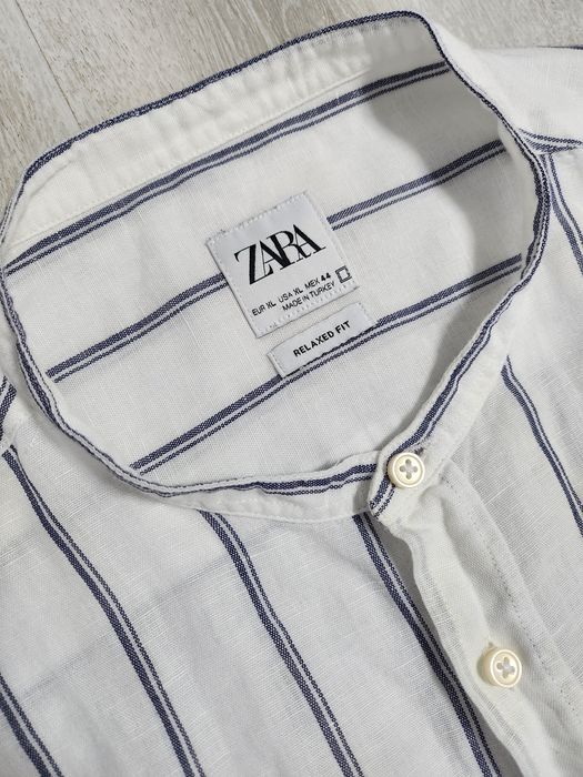 Льняная белая рубашка ворот стойка Zara лён коттон