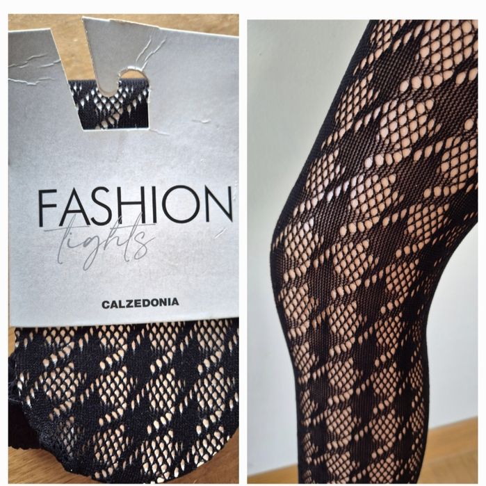 Rajstopy Calzedonia s/m czarne rete kabaretki w pepitkę pepitka