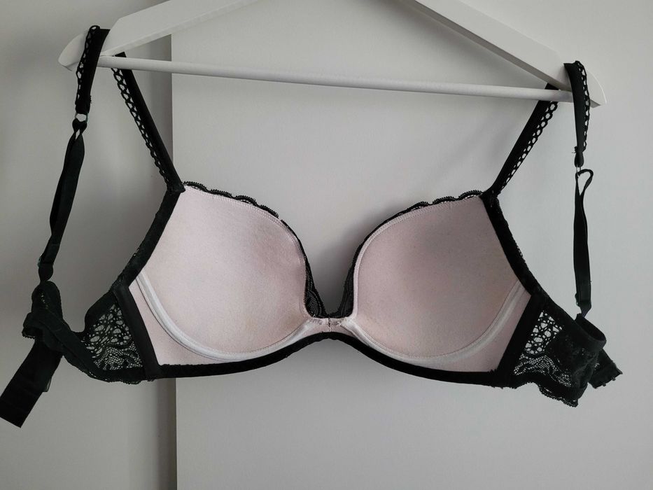Intimissimi biustonosz stanik czarny biały koronka push-up Monica 75C