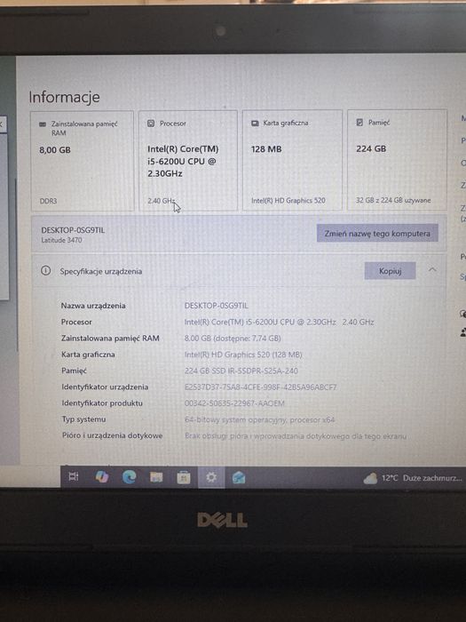 Laptop Dell Latiude 3470 Windows pro intel core i5