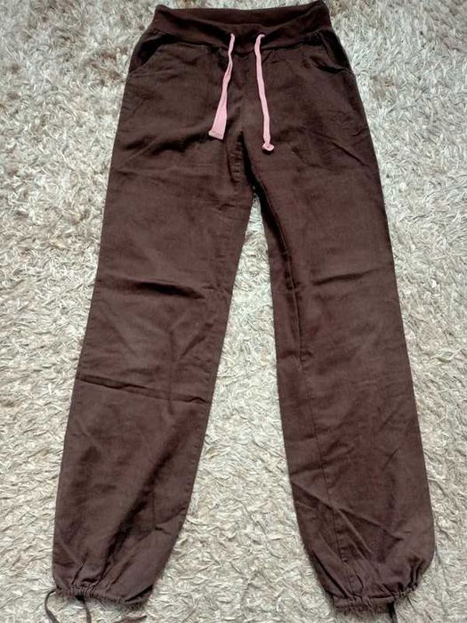 Brązowe spodnie ze ściągaczami loose fit baggy aladynki