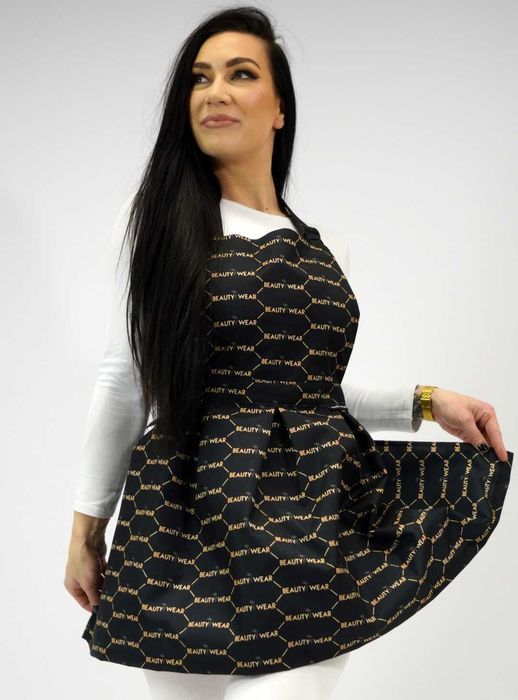 Fartuszek czarno złoty logo BeautyWear kobiecy prezent wodoodporny