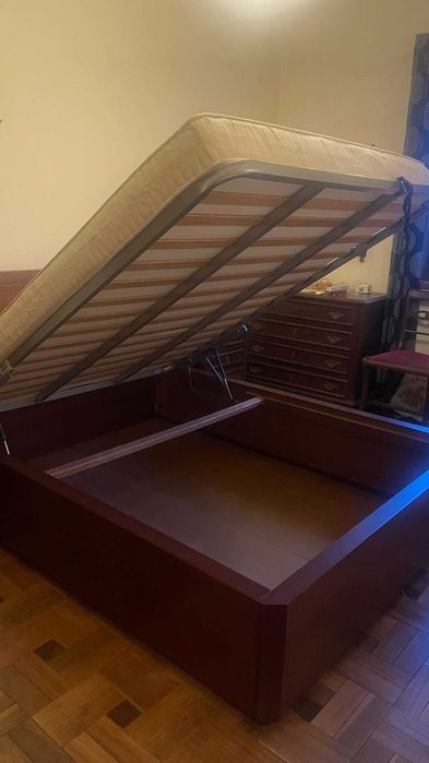 cama 140x190 madeira castanha com cabeceira