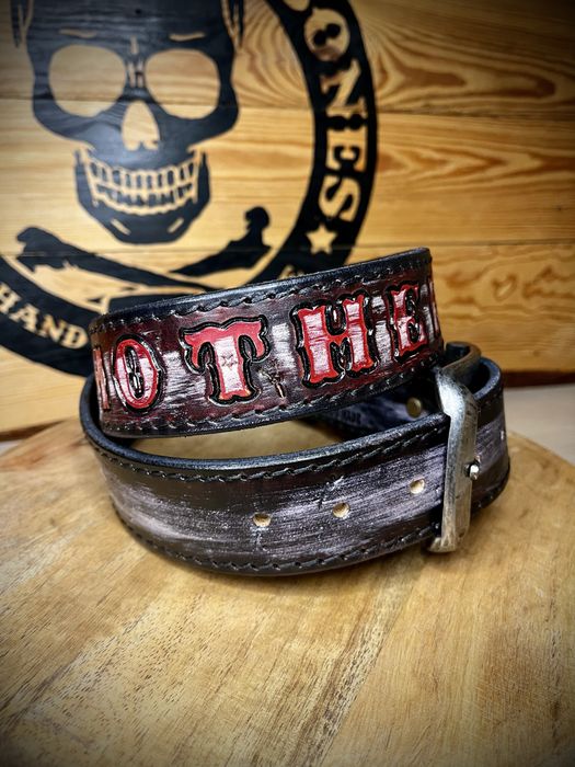 Pasek skórzany handmade rock metal punk rocknroll czaszki