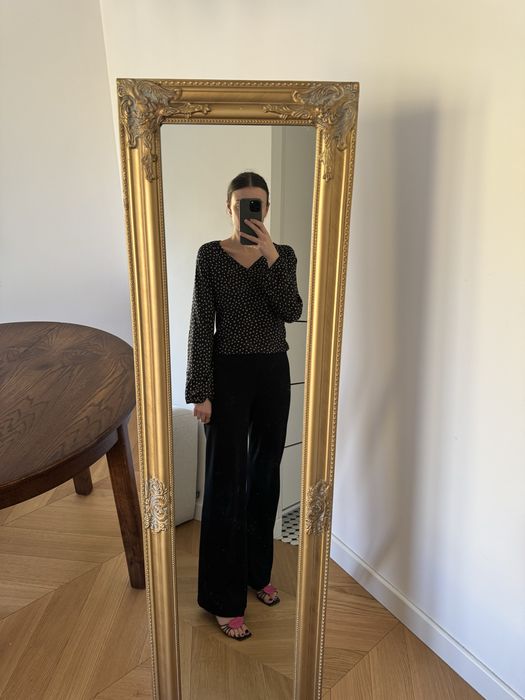 Jill Stuart czarna jedwabna bluzka dekolt v gwiazdki S 36 koszula
