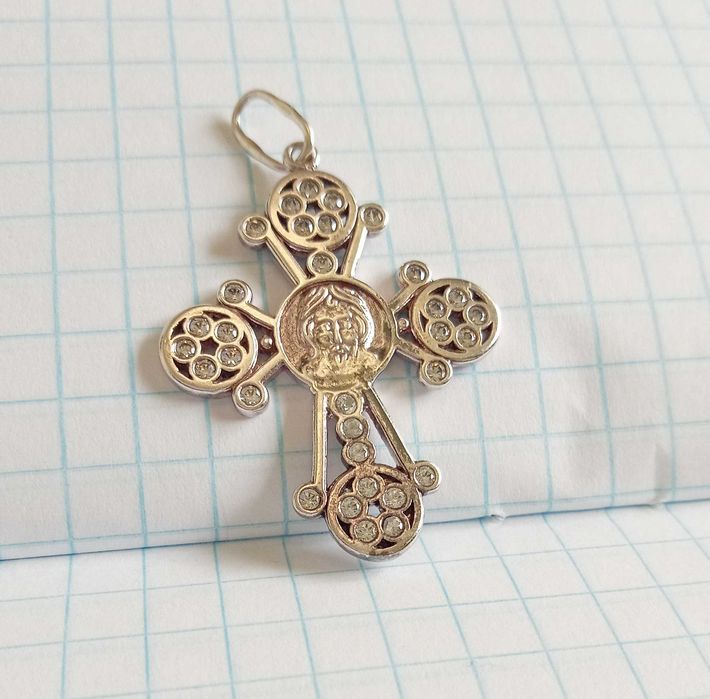 Кулон підвіска з каменями. Хрест. Срібло, вага 3,7 г. 925 проба