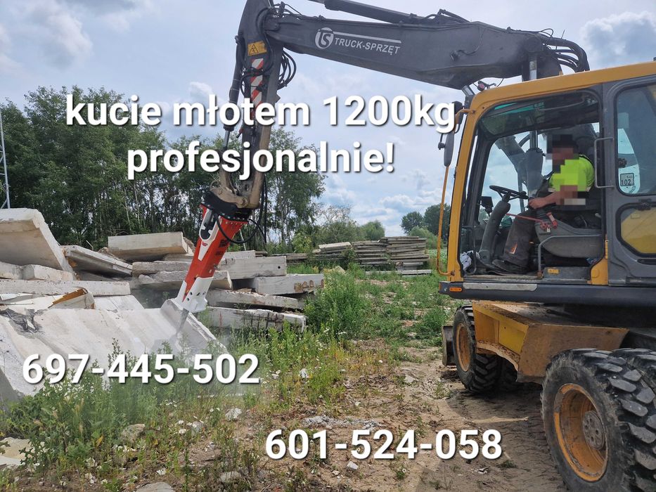 Kucie betonu koparka z młotem wyburzenie rozbiórka PIASEK wywrotka