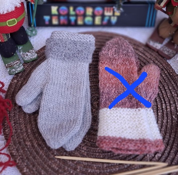 Rękawiczki handmade wełniane z jednym palcem  , szare