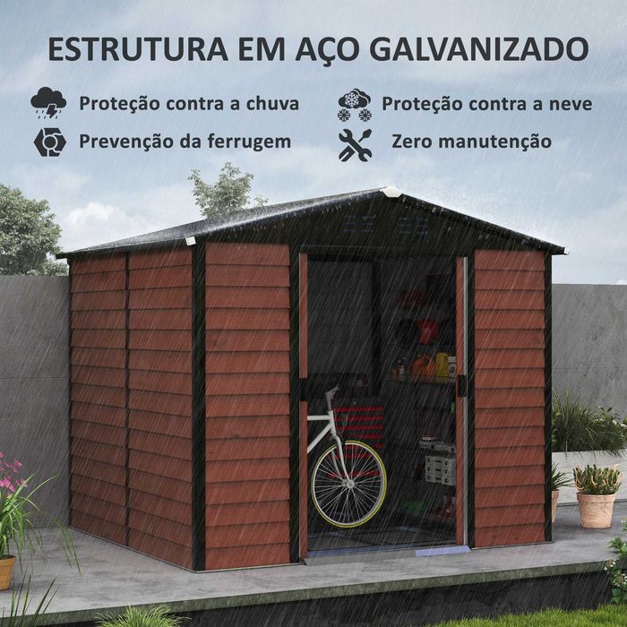 Abrigo de Jardim Metálico 4,4m² c/ Fechadura e Base NOVO